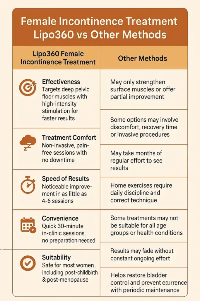 Comprehensive Guide To Female Incontinence Treatment Options 1 Table showing benefits of incontinence treatment Kingswinford